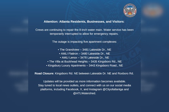 Atlanta Watershed Acts on Buckhead Water Main Break, Services Restored, Road Repairs Underway