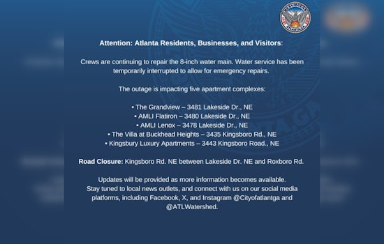 Atlanta Watershed Acts on Buckhead Water Main Break, Services Restored, Road Repairs Underway
