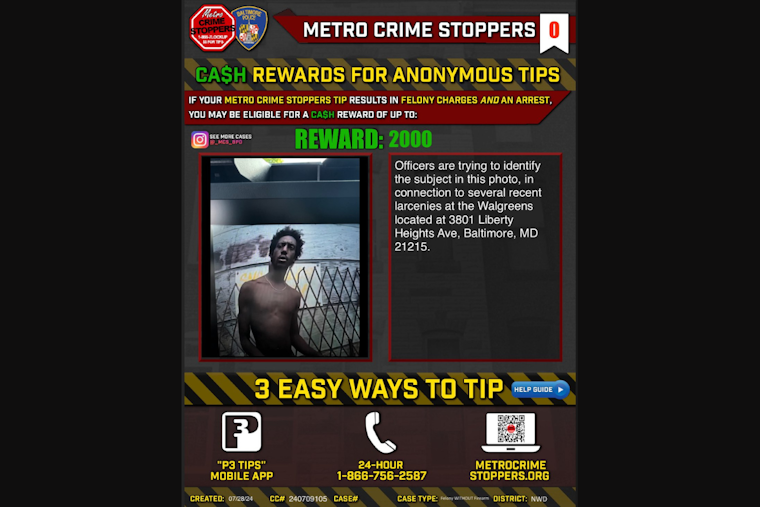Baltimore Police Request Help to Identify Suspect in Northwest District Commercial Larcenies