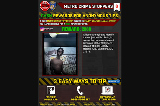 Baltimore Police Request Help to Identify Suspect in Northwest District Commercial Larcenies