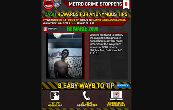 Baltimore Police Request Help to Identify Suspect in Northwest District Commercial Larcenies