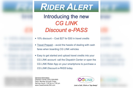 Casa Grande's CG LINK Unveils Discount e-Pass, Offering 10% Savings on Travel Credits to Ease Commutes