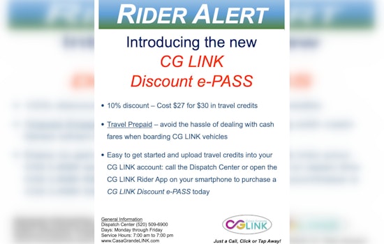 Casa Grande's CG LINK Unveils Discount e-Pass, Offering 10% Savings on Travel Credits to Ease Commutes