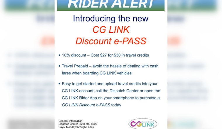 Casa Grande's CG LINK Unveils Discount e-Pass, Offering 10% Savings on Travel Credits to Ease Commutes