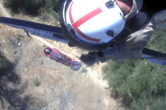 CHP Helicopter Conducts Precision Rescue of Injured Mountain Biker Near American River