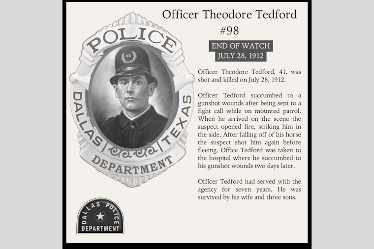 Dallas Police Department Honors Fallen Officer Theodore "Ted" Tedford on Social Media