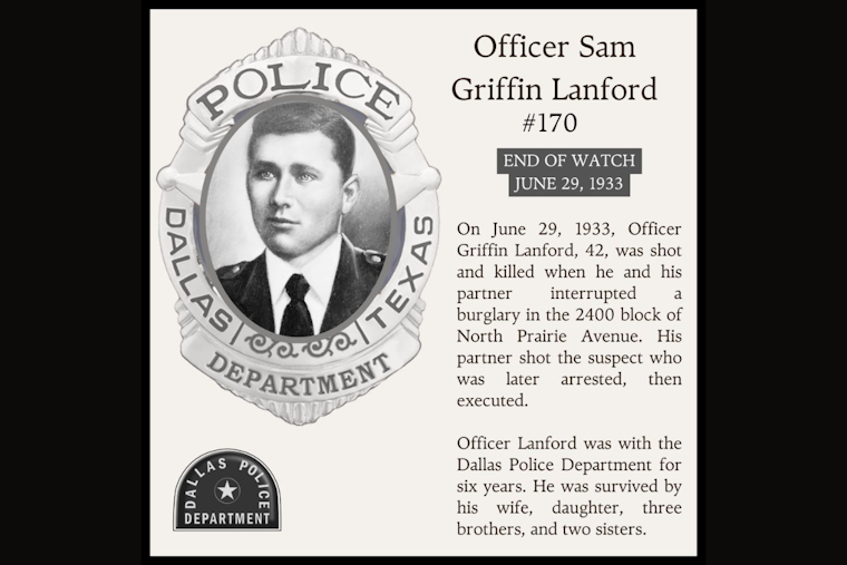 Dallas Police Department Honors Legacy of Officer Sam Griffin Lanford with Touching Social Media Tribute