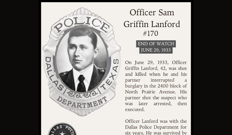 Dallas Police Department Honors Legacy of Officer Sam Griffin Lanford with Touching Social Media Tribute