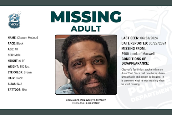 Detroit Police and Community Seek Public's Aid to Find Missing Man Cleavon McLoud