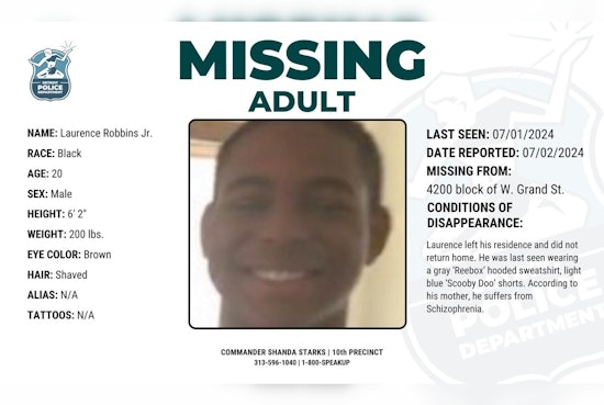 Detroit Police Seek Assistance in Search for Missing 20-Year-Old Laurence Robbins Jr. with Schizophrenia