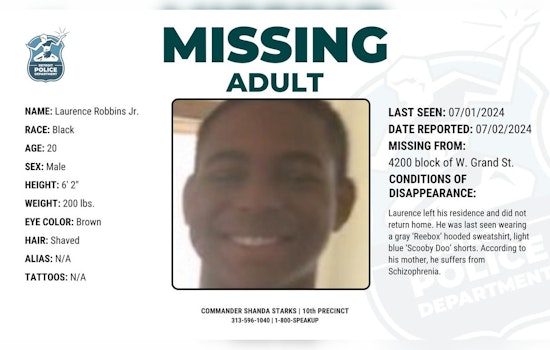 Detroit Police Seek Assistance in Search for Missing 20-Year-Old Laurence Robbins Jr. with Schizophrenia