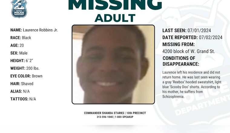 Detroit Police Seek Assistance in Search for Missing 20-Year-Old Laurence Robbins Jr. with Schizophrenia