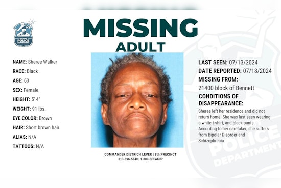 Detroit Police Seek Assistance in Search for Missing 63-Year-Old Woman with Mental Health Challenges