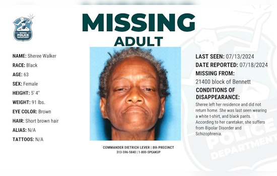 Detroit Police Seek Assistance in Search for Missing 63-Year-Old Woman with Mental Health Challenges