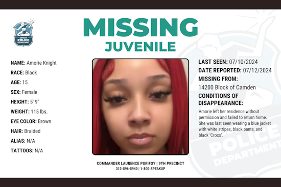 Detroit Police Seek Help to Find Missing 15-Year-Old Amorie Knight Last Seen on City's East Side