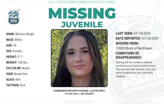 Detroit Police Seek Public's Aid in Locating Missing 15-Year-Old Marissa Wright from Northlawn Street