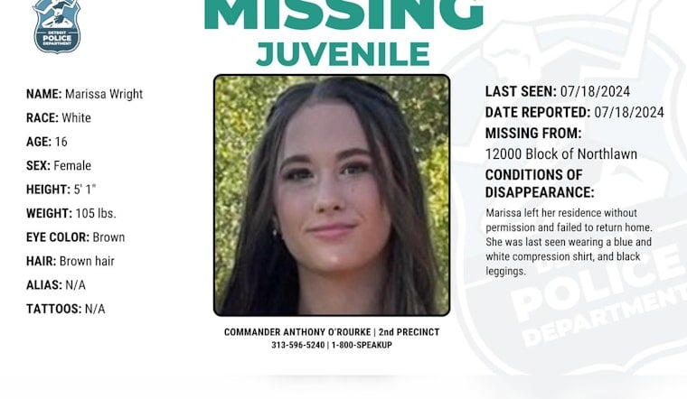 Detroit Police Seek Public's Aid in Locating Missing 15-Year-Old Marissa Wright from Northlawn Street
