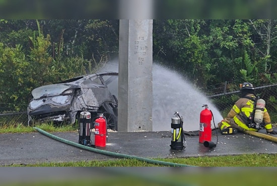 Driver and Toddler Hospitalized Following Tesla Crash and Fire on Northlake Boulevard in West Palm Beach