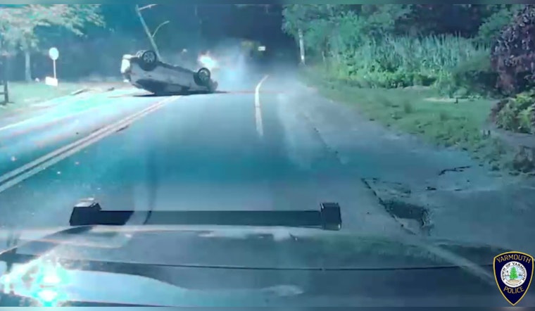 Driver Charged with OUI After Vehicle Flips on Route 28 in Yarmouth, Prompting Road Closure and Power Outage
