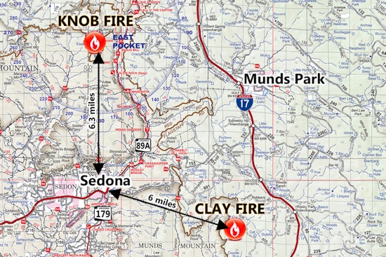 Fire Crews Tackle Lightning-Caused "Knob" and "Clay" Fires Near Sedona Visible from Munds Park to Jerome