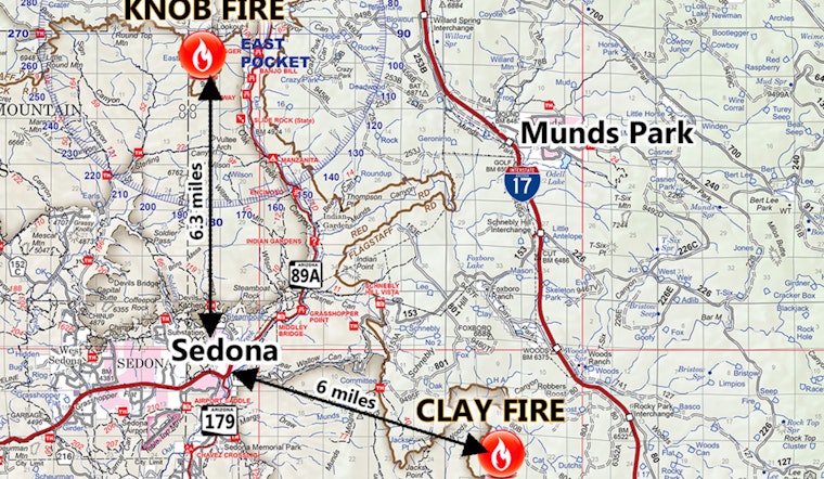 Fire Crews Tackle Lightning-Caused "Knob" and "Clay" Fires Near Sedona Visible from Munds Park to Jerome