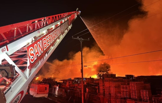 Firefighter Injured, Huge Pallet Yard Fire Contained with Aid from Multiple Agencies in San Bernardino County