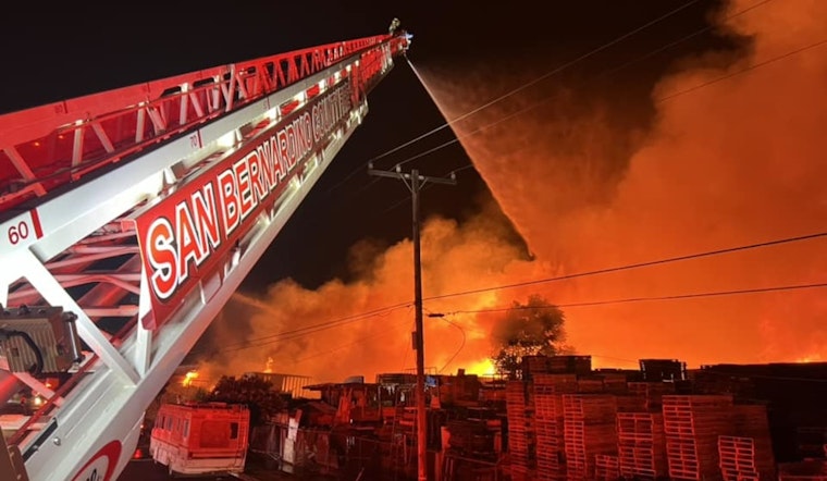 Firefighter Injured, Huge Pallet Yard Fire Contained with Aid from Multiple Agencies in San Bernardino County