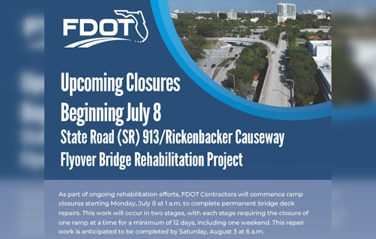 Flyover Bridge Rehab to Resume on Rickenbacker Causeway in Miami, Prompting Detours and Traffic Advisories