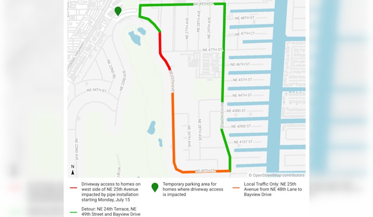 Fort Lauderdale Announces Sewer Installation Work on NE 25th Avenue, Scheduled Shuttle Service for Residents