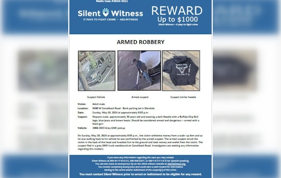 Glendale Police Seek Public Help Identifying Suspect in ATM Robbery, Silent Witness Offers Cash Reward