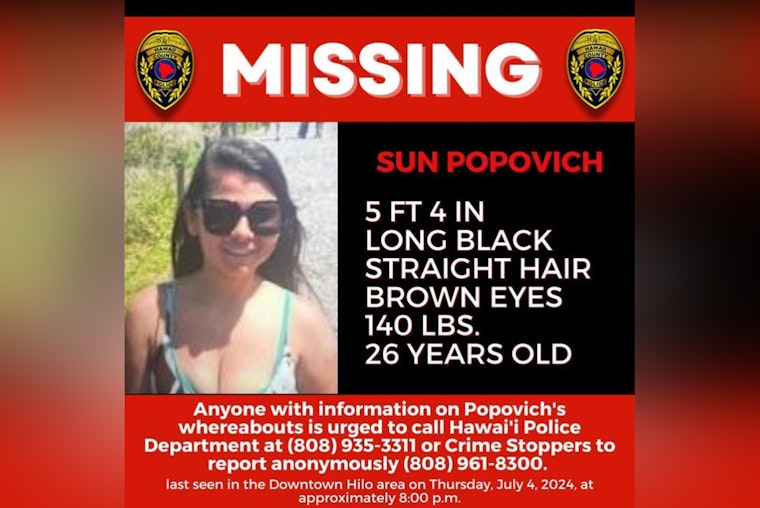 Hilo Community Urged to Assist in Search for Missing 26-Year-Old Sun Popovich