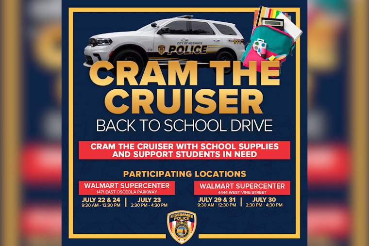 Kissimmee Police Partner with Local Walmarts for "Cram the Cruiser" School Supply Drive for Kids in Need