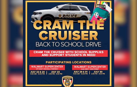 Kissimmee Police Partner with Local Walmarts for "Cram the Cruiser" School Supply Drive for Kids in Need