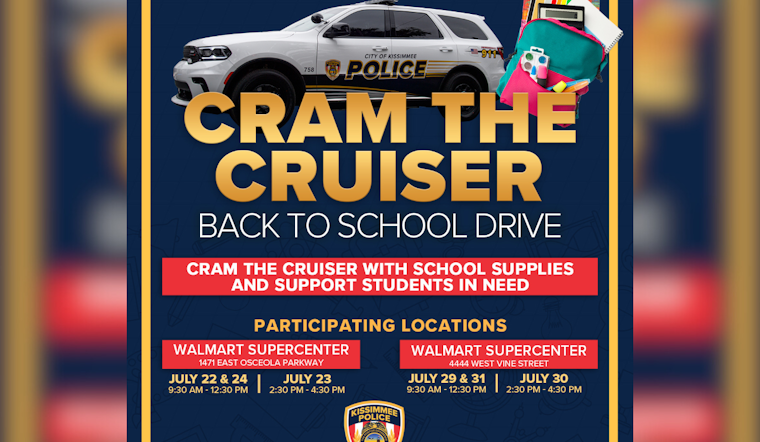 Kissimmee Police Partner with Local Walmarts for "Cram the Cruiser" School Supply Drive for Kids in Need