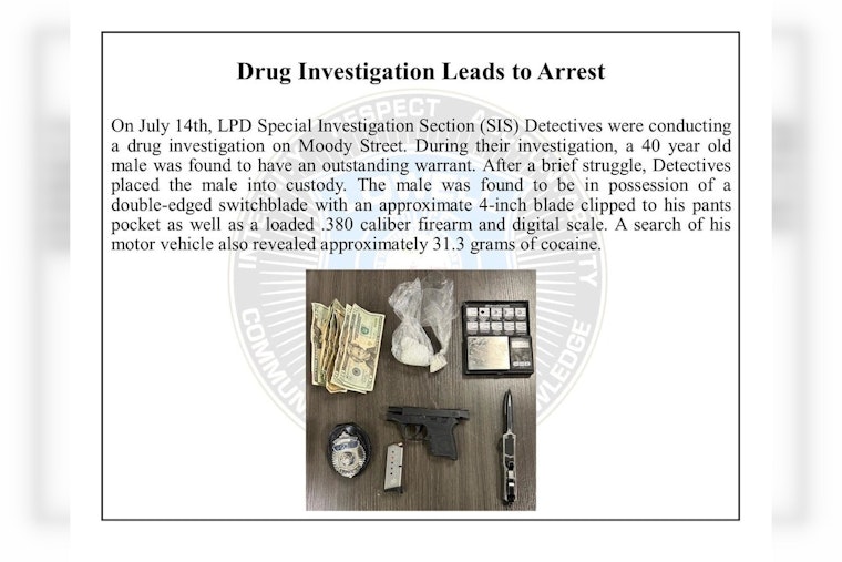 LPD Unravels Local Narcotics Ring, Man Arrested with Cocaine and Firearms on Moody Street