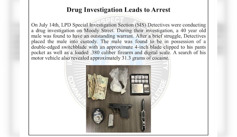 LPD Unravels Local Narcotics Ring, Man Arrested with Cocaine and Firearms on Moody Street