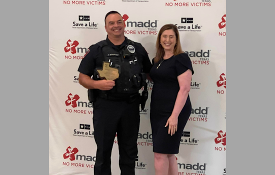 Mansfield Officer Bourget Honored with MADD Distinguished Enforcement Hero Award for Fourth Year Running