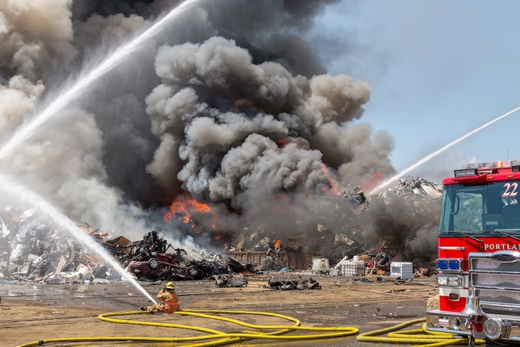 Massive Blaze Strikes Metal Recycling Plant in Portland, Firefighters Launch Major Operation