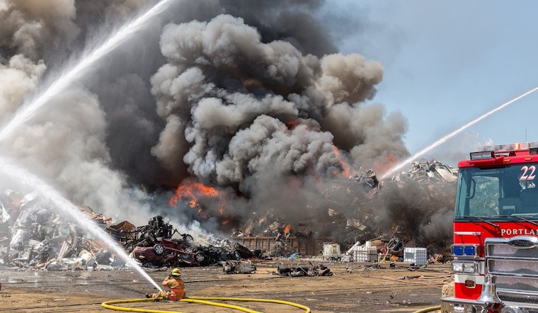 Massive Blaze Strikes Metal Recycling Plant in Portland, Firefighters Launch Major Operation
