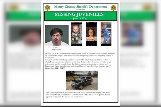 Maury County Father Accused of Abducting Three Endangered Children Despite Custody Order