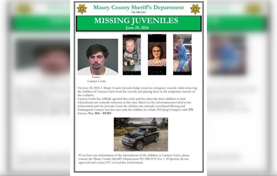 Maury County Father Accused of Abducting Three Endangered Children Despite Custody Order