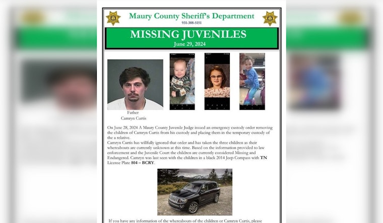 Maury County Father Accused of Abducting Three Endangered Children Despite Custody Order