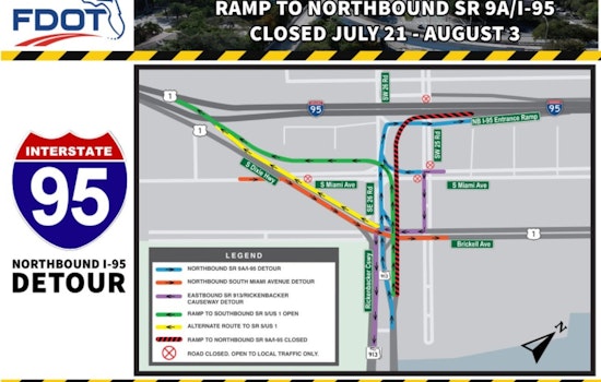 Miami-Dade Commuters Alert, Rickenbacker Causeway to I-95 Ramp Closure Begins Tonight for Rehabilitation Work