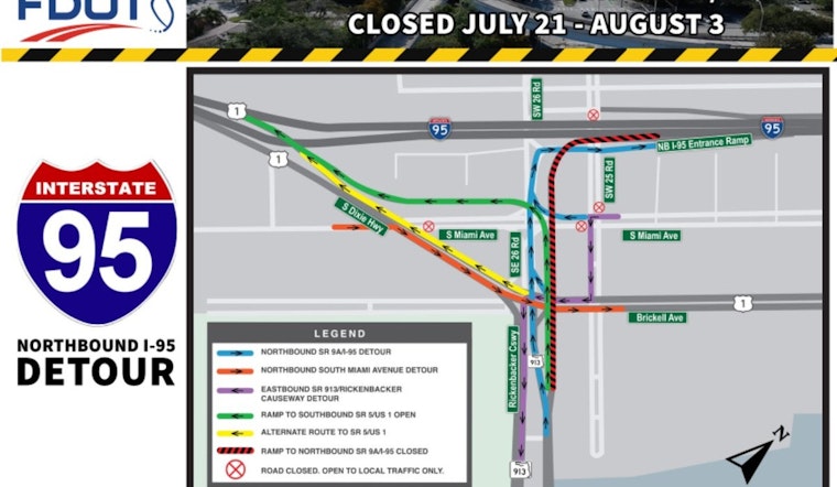 Miami-Dade Commuters Alert, Rickenbacker Causeway to I-95 Ramp Closure Begins Tonight for Rehabilitation Work