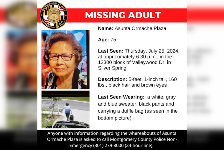 Montgomery County Police Seek Community Aid in Locating Missing 75-Year-Old Asunta Ormache Plaza
