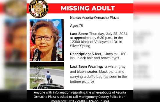 Montgomery County Police Seek Community Aid in Locating Missing 75-Year-Old Asunta Ormache Plaza