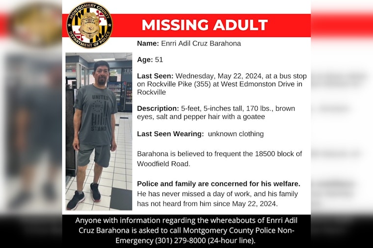 Montgomery County Police Seek Public's Help in Locating Missing 51-Year-Old Enrri Adil Cruz Barahona