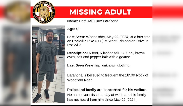 Montgomery County Police Seek Public's Help in Locating Missing 51-Year-Old Enrri Adil Cruz Barahona