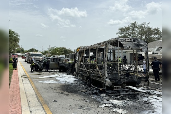 No Injuries Reported in Fiery Collision Between Bus and Truck in Port St. Lucie