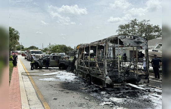 No Injuries Reported in Fiery Collision Between Bus and Truck in Port St. Lucie